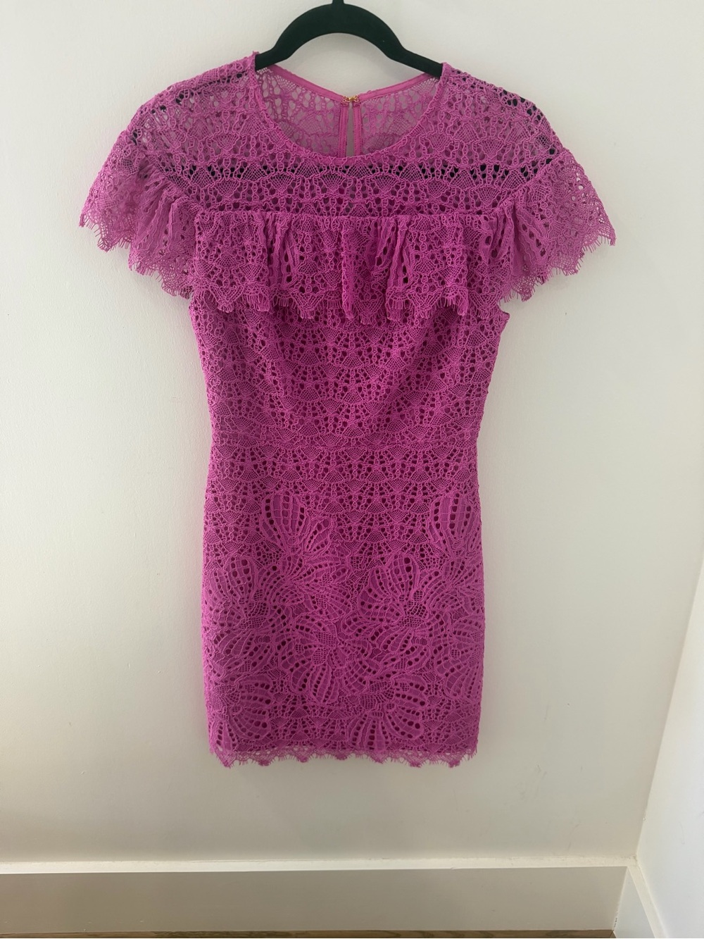 Trina Turk Magenta Lace Ruffle Cocktail Mini Dress - Custom / No Size Tag